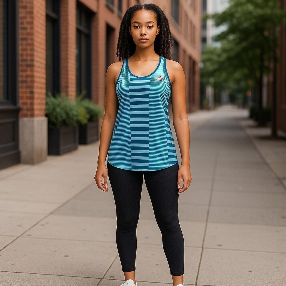 Adidas Womens Medium Blue Striped Climalite Racerback Athletic Tank Top Size M